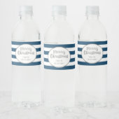 Étiquette Pour Bouteilles D'eau Bleu de la marine Bleu rayures Silver Custom Joyeu (Bouteilles)