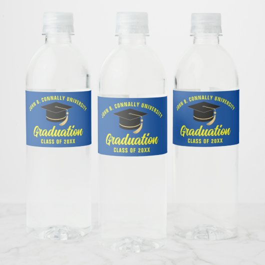 Étiquette Pour Bouteilles D'eau Bleu Jaune Fête de Graduation scolaire (Bouteilles)