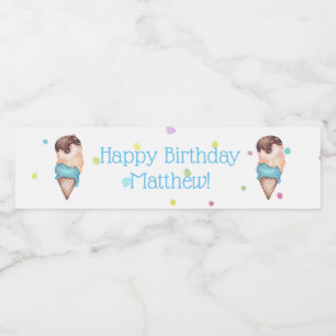 Étiquette Pour Bouteilles D'eau Blue Boys Ice Cream fête d'anniversaire