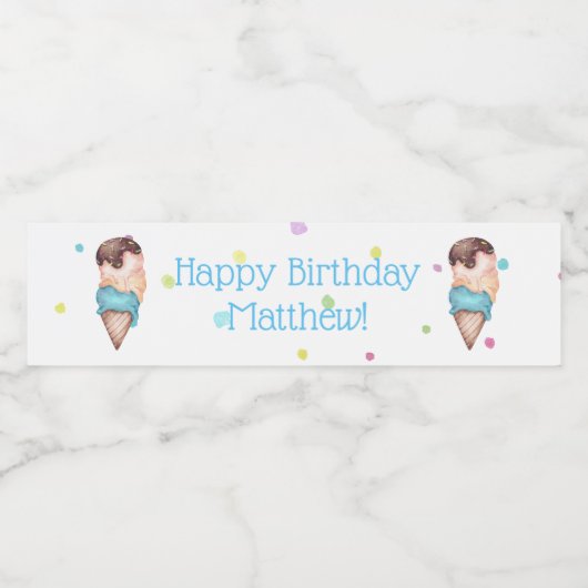 Étiquette Pour Bouteilles D'eau Blue Boys Ice Cream fête d'anniversaire (Étiquettes simples)