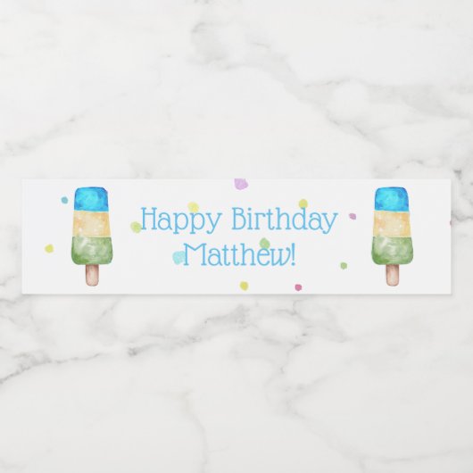 Étiquette Pour Bouteilles D'eau Blue Boys Popsicle fête d'anniversaire (Étiquettes simples)