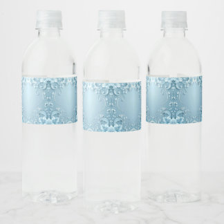 Étiquette Pour Bouteilles D'eau Blue Decorative Floral Water Bottle Label