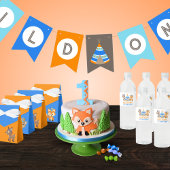 Étiquette Pour Bouteilles D'eau Blue Woodland Fox & Deer Anniversaire