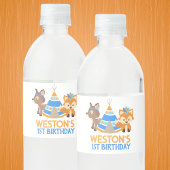 Étiquette Pour Bouteilles D'eau Blue Woodland Fox & Deer Anniversaire