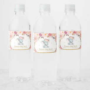 Étiquette Pour Bouteilles D'eau Blush Floral Rose mignon Baby shower éléphant