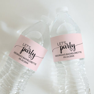 Étiquette Pour Bouteilles D'eau Blush rose calligraphie "Faisons la fête" Bachelor