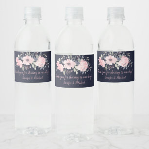 Étiquette Pour Bouteilles D'eau Blush rose et la Marine sur le mariage de la Marin