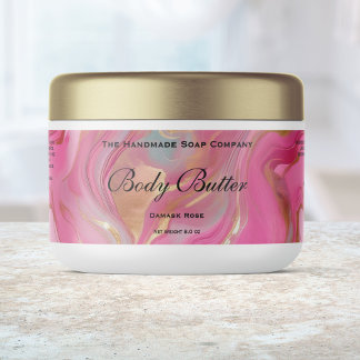 Étiquette Pour Bouteilles D'eau Body Butter Cosmetics Jar Label Pink Marble & Gold