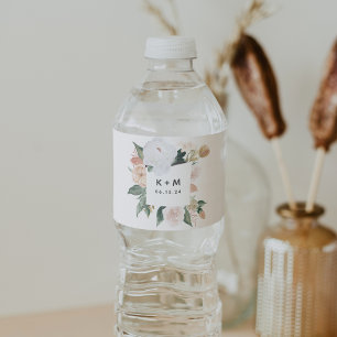 Étiquette Pour Bouteilles D'eau Boho Blooms Moderne Floral Mariage Monogramme