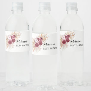 Étiquette Pour Bouteilles D'eau Boho Bourgogne Pampas Grass