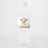 Étiquette Pour Bouteilles D'eau Boho Floral Highland Cow (Devant)