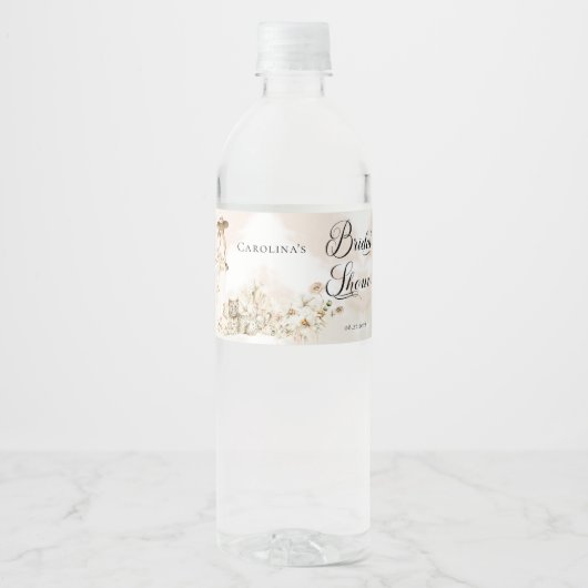 Étiquette Pour Bouteilles D'eau Boho Léopard | Fête de Mariage Tropical Floral Fém (Devant)