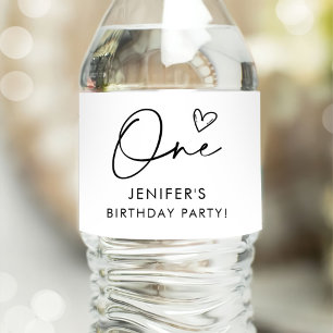 Étiquette Pour Bouteilles D'eau Boho moderne un coeur premier anniversaire