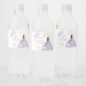 Étiquette Pour Bouteilles D'eau Boho Silver Purple Floral Butterfly Quinceañera (Bouteilles)