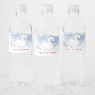 Étiquette Pour Bouteilles D'eau BOISSONS DE FÊTE jolie princesse cygne girly bleu 