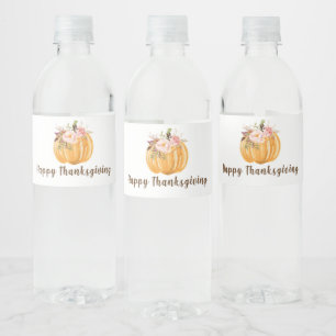 Étiquette Pour Bouteilles D'eau Bon thanksgiving Citrouille floral