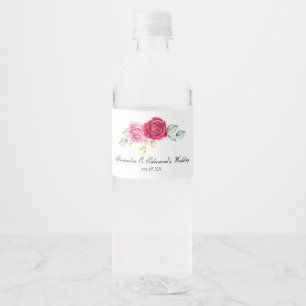Étiquette Pour Bouteilles D'eau Botanique de rose rouge et rose