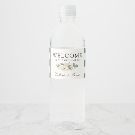 Étiquette Pour Bouteilles D'eau Bouquet Rose blanche | Bienvenue (Devant)