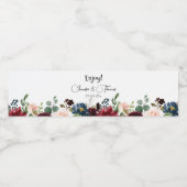 Étiquette Pour Bouteilles D'eau Bourgogne et bleu Mariage anglais Fleurs (Étiquettes simples)