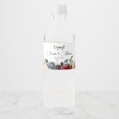 Étiquette Pour Bouteilles D'eau Bourgogne et bleu Mariage anglais Fleurs (Devant)