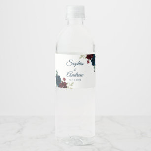 Étiquette Pour Bouteilles D'eau Bourgogne & Fleurs de marine Mariage de bois rusti