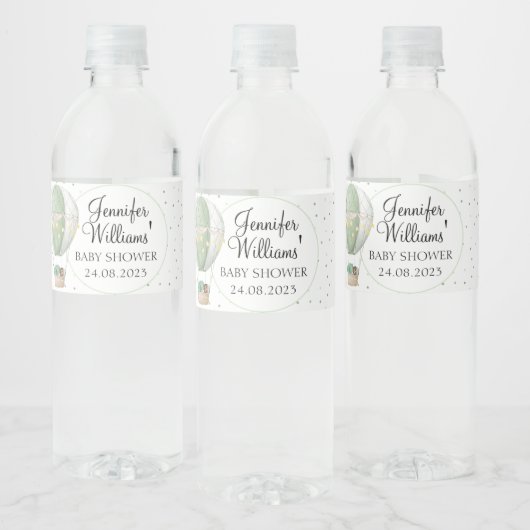 Étiquette Pour Bouteilles D'eau Bouteille de baby shower à montgolfière verte étiq (Bouteilles)