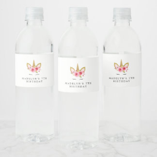 Étiquette Pour Bouteilles D'eau Bouteille d'eau de la fête d'anniversaire rose Uni