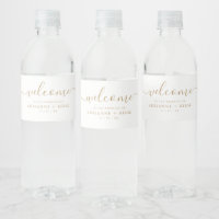 Bouteille d'eau Mariage blanc et or simple et élég