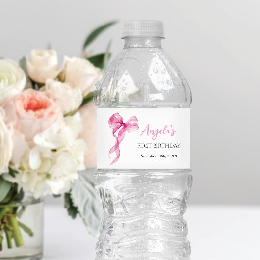 Étiquette Pour Bouteilles D'eau Bow Girls roses 1er anniversaire
