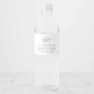 Étiquette Pour Bouteilles D'eau Bow rose moderne 1er anniversaire et baptême