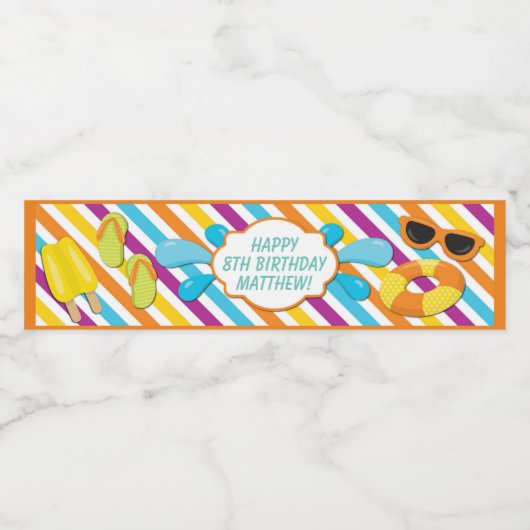 Étiquette Pour Bouteilles D'eau Boy Pool Anniversaire (Étiquettes simples)