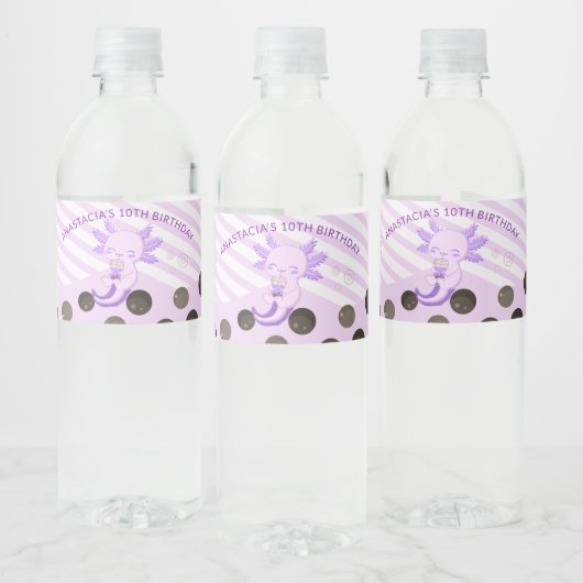 Étiquette Pour Bouteilles D'eau Bubble pourpre Boba Tea Axolotday Party (Bouteilles)