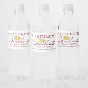 Étiquette Pour Bouteilles D'eau Burgundy Gold White 2025 Grad Grad Graduation Part