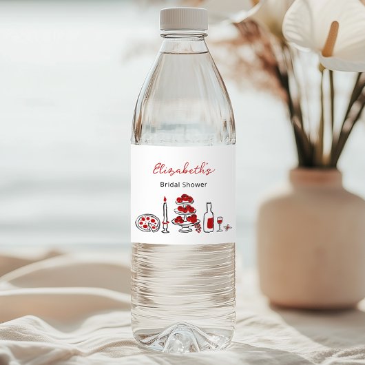 Étiquette Pour Bouteilles D'eau C’est Amore Hand Drawn Italian Red Fête des mariée