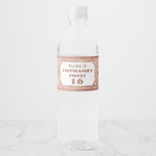 Étiquette Pour Bouteilles D'eau Cadeau Art Déco Sweet 16 Rose Gold et Rose Pâle