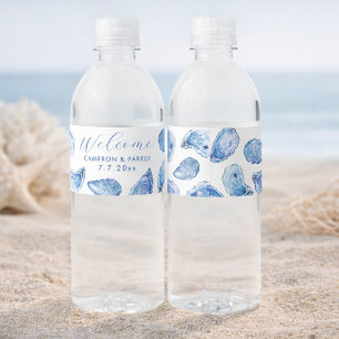 Étiquette Pour Bouteilles D'eau Cadeau de mariage aquarelle bleu huître