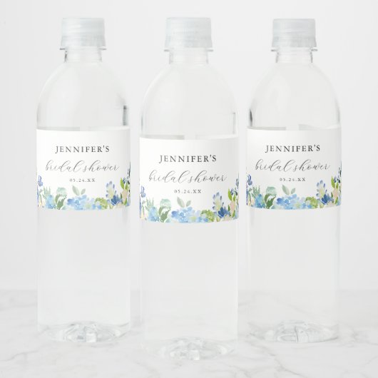 Étiquette Pour Bouteilles D'eau Cadeaux de Baby Shower Mariée Hortensia Bleu (Bouteilles)