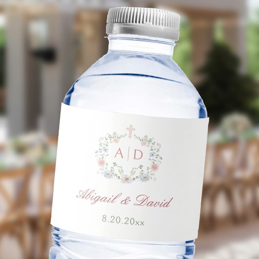 Étiquette Pour Bouteilles D'eau Cadre floral Monogrammes Mariages religieux