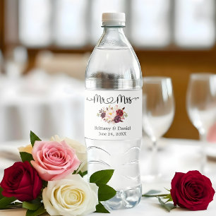 Étiquette Pour Bouteilles D'eau Calligraphie Coeur M. et Mme Floral Mariage