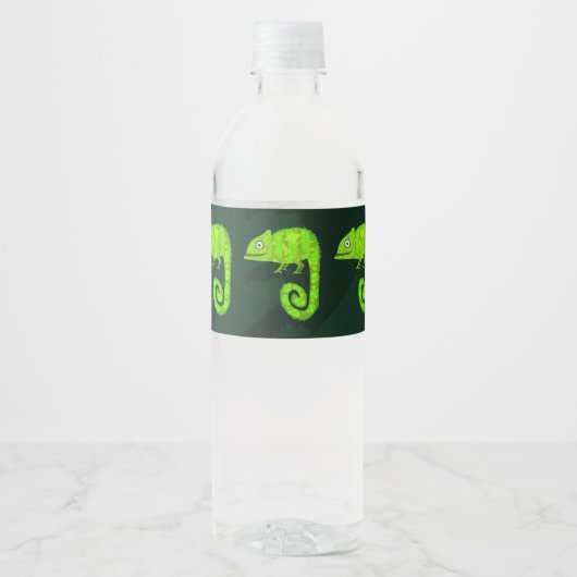 Étiquette Pour Bouteilles D'eau Caméléon mignon vert (Devant)