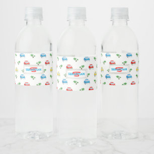 Étiquette Pour Bouteilles D'eau Caricature pour enfants de voitures rouge, bleu et