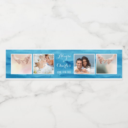 Étiquette Pour Bouteilles D'eau Cascade bleue Mariage photo Collage (Étiquettes simples)