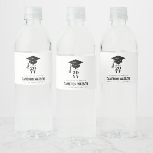 Étiquette Pour Bouteilles D'eau Chapeau minimaliste moderne et remise des diplômes