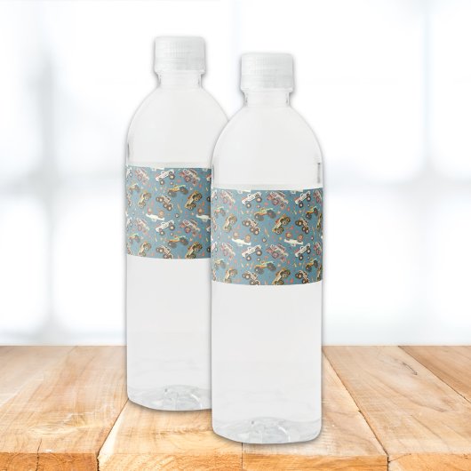 Étiquette Pour Bouteilles D'eau Chariot Monster moderne Anniversaire bleu