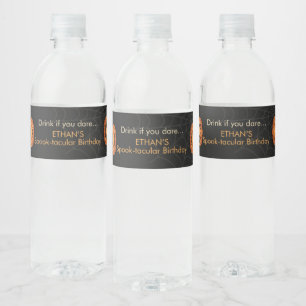 Étiquette Pour Bouteilles D'eau Chat à sorcière mignonne et Citrouille Anniversair