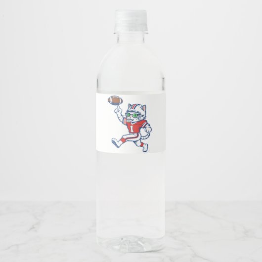 Étiquette Pour Bouteilles D'eau Chat de foot drôle (Devant)