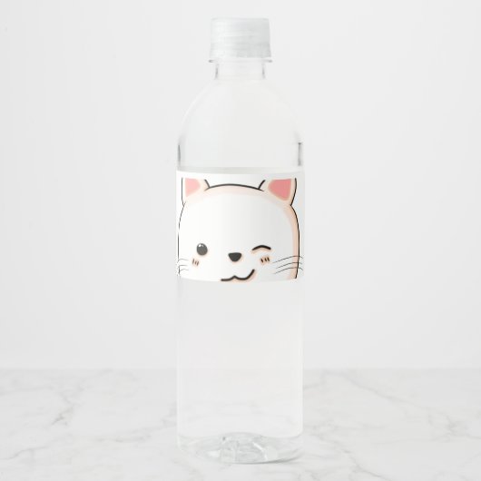 Étiquette Pour Bouteilles D'eau Chat mignon whiskers Wink Blanc Chat Propriétaire  (Devant)