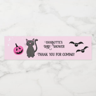 Étiquette Pour Bouteilles D'eau Chat noir Halloween rose fille Baby shower Favoris