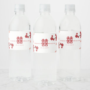 Étiquette Pour Bouteilles D'eau Cherry Blossoms & Double Bonheur Mariage chinois