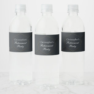 Étiquette Pour Bouteilles D'eau Chic Black Gold Custom Retirement Party